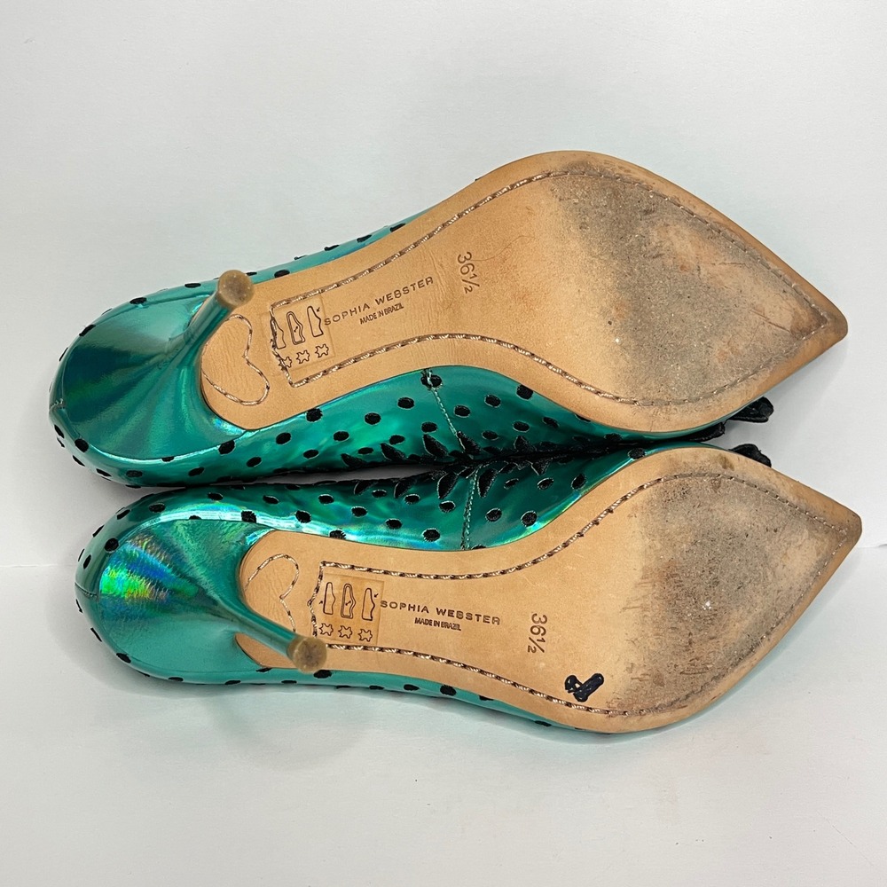 Sophia Webster Lilico Iridescent Teal Green Floral Pumps 36.5 Scalloped Stiletto - Picture 7 of 9